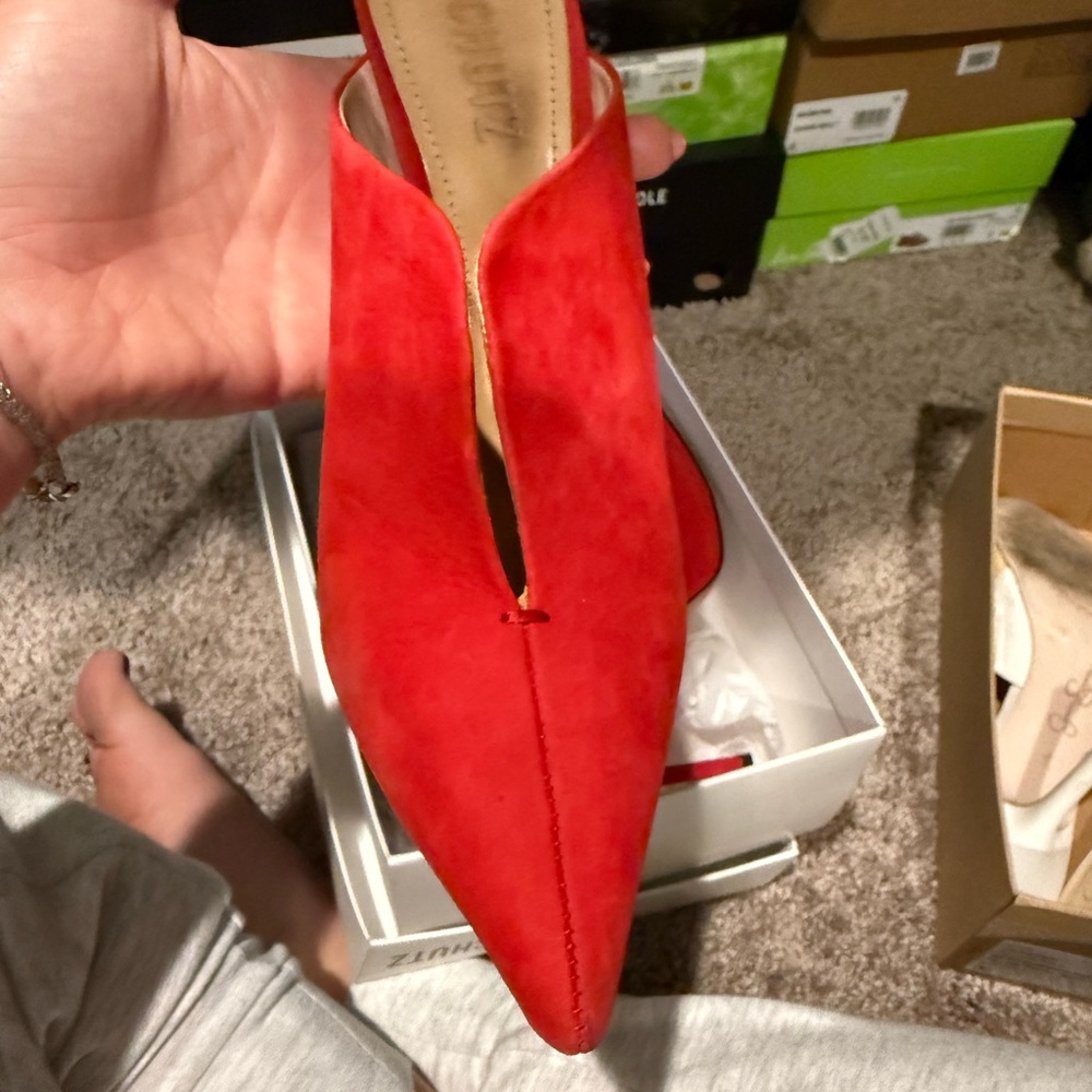 SCHUTZ Red Heels Suede Pointed Toe